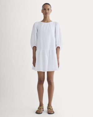 The Gauze Puff-Sleeve Mini Dress | White