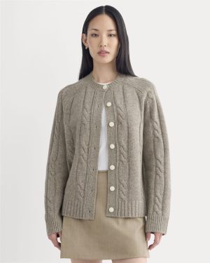 Cable Cardigan in Extrafine Luxe Merino | Heather Soft Taupe
