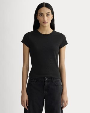 The Pointelle Short-Sleeve Tee | Black