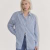 The Gathered Shirt in Silky Cotton | Bone / Mazarine Blue