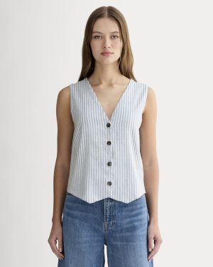 The Vest in Stretch Linen | Bluebell / Bone