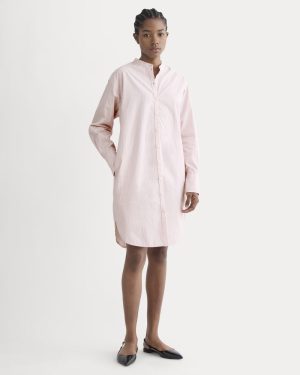 The Relaxed Shirt Dress in Ultrasoft Cotton | Pink / White