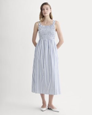 The Gauze Smock Dress | White / Mazarine Blue
