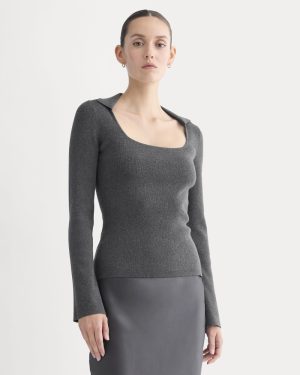 Knit Scoop-Neck Top | Heathered Soot