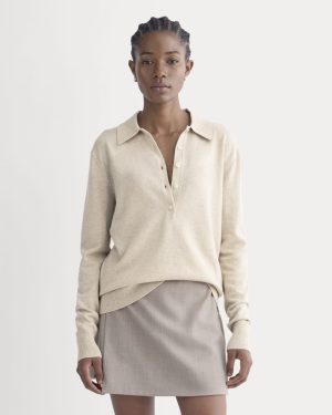 Oversized Polo Sweater in Cotton Merino | Heather Barley