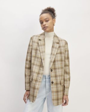 The Oversized Blazer in Buttersmooth | Pale Khaki Plaid
