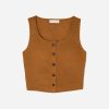 The Linen Button-Front Crop Tank | Tawny Brown