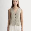 The Vest in Stretch Linen | Deep Taupe Mini Gingham