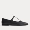 The Leather T-Strap Flat | Black
