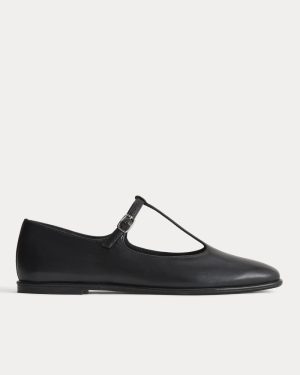 The Leather T-Strap Flat | Black