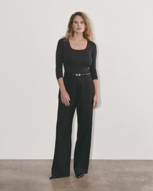 The Long-Sleeve Supima® Square-Neck Bodysuit | Black | Bikini