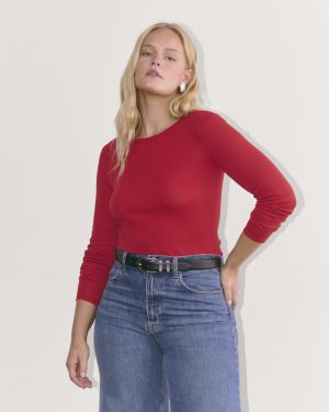 The Luxe Rib Long-Sleeve Crew | Berry Red