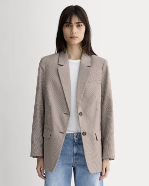 The Oversized Blazer in Buttersmooth | Deep Taupe Mini Gingham