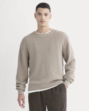 Waffle Rollneck Crew in Everyday Cotton | Heathered Oatmeal