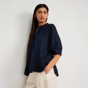 The Linen Puff Sleeve Shirt | Navy