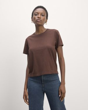 The Box-Cut Tee in Essential Cotton | Dark Mahogany | No Pocket