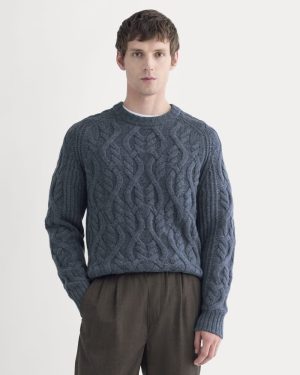 Cable Knit Crew in Luxe Merino | Heather Midnight Navy