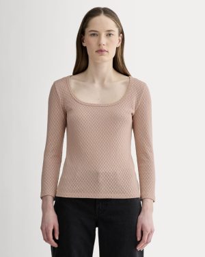 The Pointelle Scoop-Neck Top | Rose Smoke