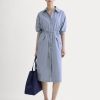 The Drawcord Shirtdress in Ultrasoft Cotton | Mazarine Blue / Optic White