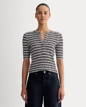 The Rib-Knit Short-Sleeve Henley | Bone / Black