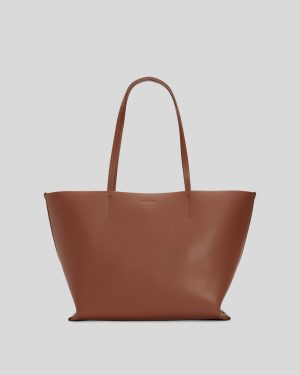 The Luxe Medium Italian Leather Tote | Cognac