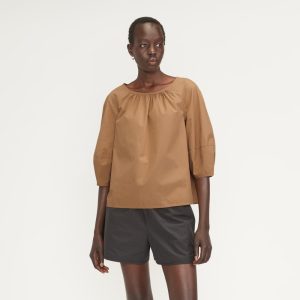 The Poplin Scoop-Neck Top | Caramel