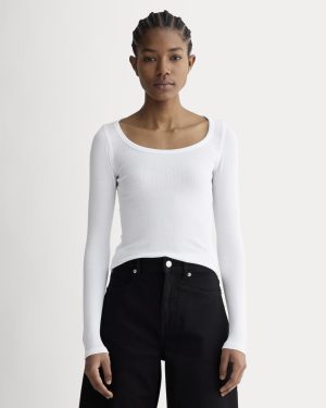 The Luxe Rib Long-Sleeve Scoop-Neck Tee | White