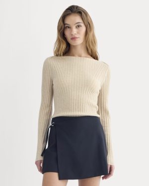 Cashmere Ribbed Boat-Neck Sweater | Heather Light Camel