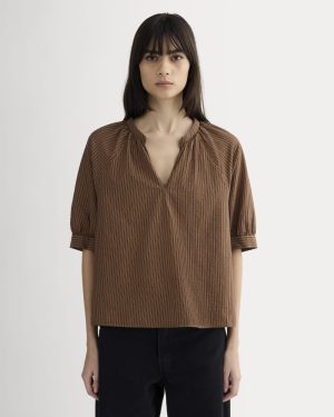 The Gauze Gathered Top | Carob Brown / Black