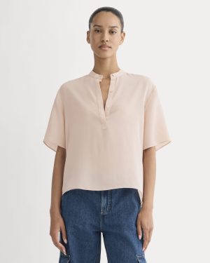 The Popover Top in Washable Silk | Soft Rose