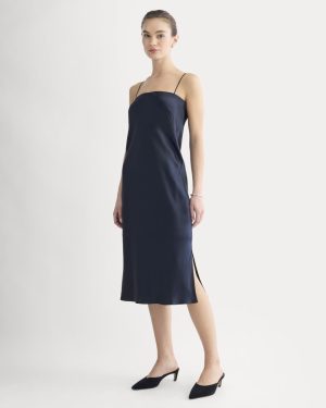 Slip Dress in Silk Charmeuse | Navy