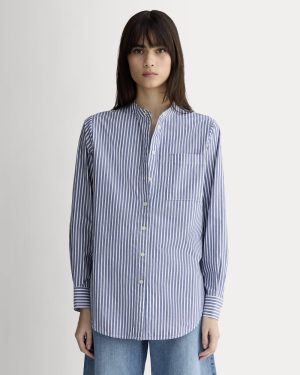 The Oversized Shirt in Ultrasoft Cotton | Bone / Mazarine Blue