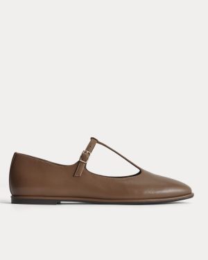 The Leather T-Strap Flat | Rum
