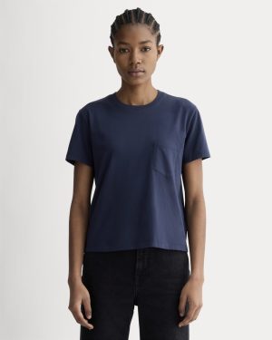 The Box-Cut Tee in Essential Cotton | Navy | Pocket