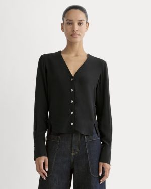 The V-Neck Blouse in Washable Silk | Black