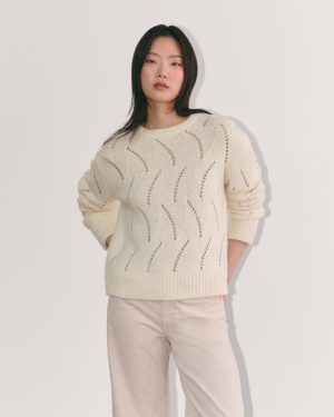The Pointelle Sweater in Cloud | Bone