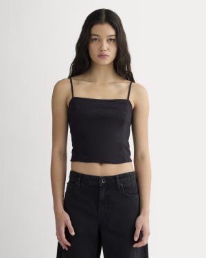 The Seamed Top in Stretch Linen | Black