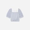 The Eyelet Puff Sleeve Top | Deep Blue / White