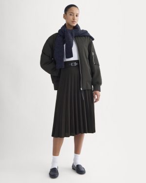 Pleated Crepe Midi Skirt | Black