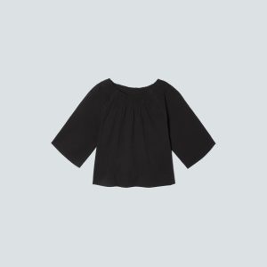 The Seersucker Gathered Tee | Black