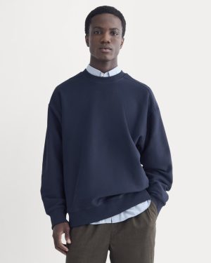 Twill Terry Jacquard Crew Sweatshirt | Navy
