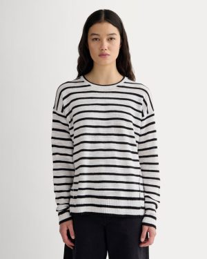 The Slouch Sweater in Cotton Linen | White / Black