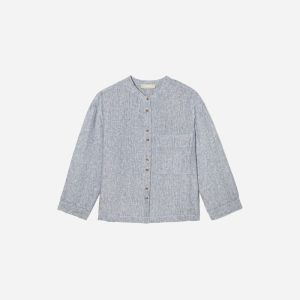 The Linen Billow Blouse | Blue Pinstripe