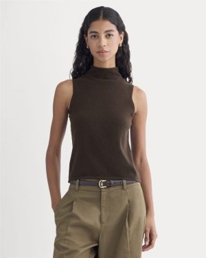 Cashmere Funnel-Neck Tank | Dark Chocolate