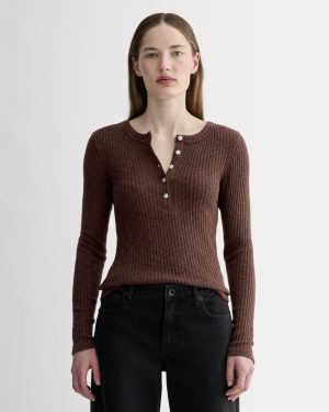 The Cozy Rib Henley | Dark Mahogany