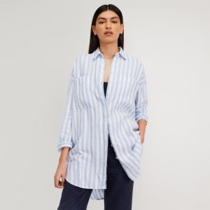 The Way-Long Linen Shirt | Blue / White