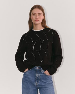 The Pointelle Sweater in Cloud | Black
