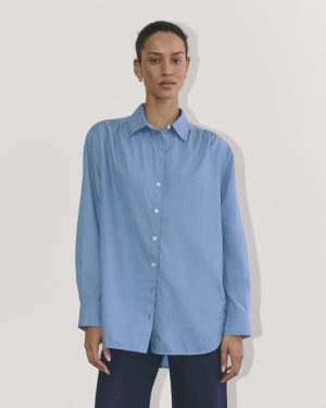 The Gathered Shirt in Silky Cotton | Bluebell