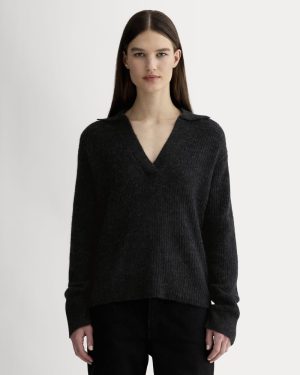 The Oversized Polo in Alpaca | Heathered Black